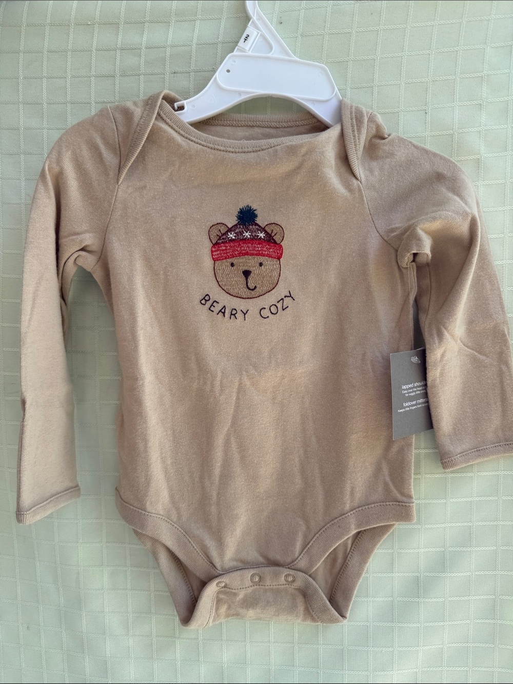 New GAP Tan Bear Embroidered One-Piece with Red Knit Hat Detail
